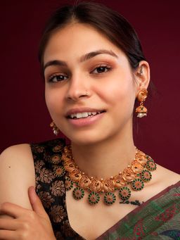 STILEADDA - Gold Plated Green Peacock Jewellery Set