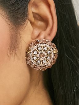 Nuyug - 22K Gold Plated Multicolour Stone Round Stud Earrings