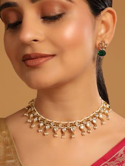 Nuyug - Off White Regal Kundan and Pearl Necklace Cum Matha Patti