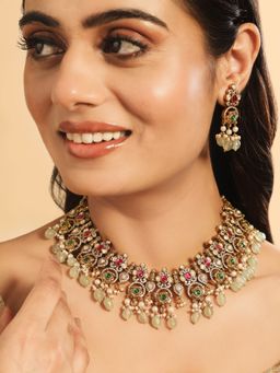 Nuyug - 18K Gold Plated Multicolour Divine Gold Tone Beaded Necklace