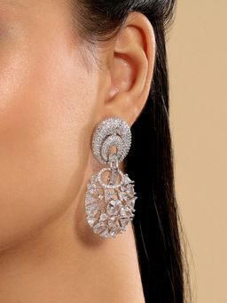 Nuyug - Rhodium Plated White Stone Eternal Flora Dangler Earrings