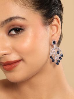 Nuyug - Rhodium Plated Royale Blue Stone Earrings