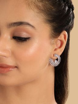 Nuyug - Rhodium Plated White Stone Celestial Spark Stud Earrings
