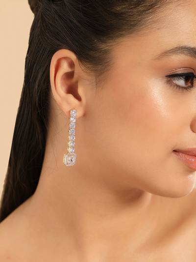 American Diamond White Stone Gleam Flow Drop Earrings