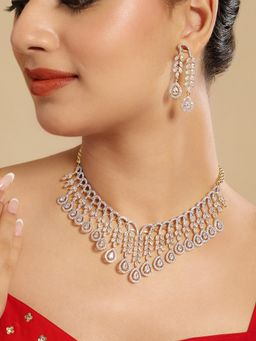 Nuyug - American Diamond White Stone Drop Radiance Necklace and Earring