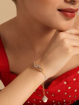 Nuyug - American Diamond White Stone Gleam Pearl Drop Bracelet