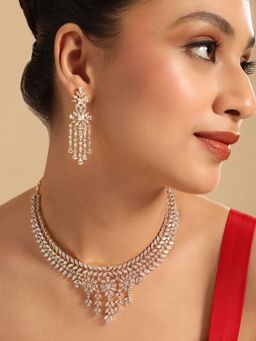 Nuyug - American Diamond White Stone Spark Veil Necklace and Earring
