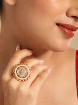 Nuyug - American Diamond White Stone Aureate Pearl Adjustable Ring