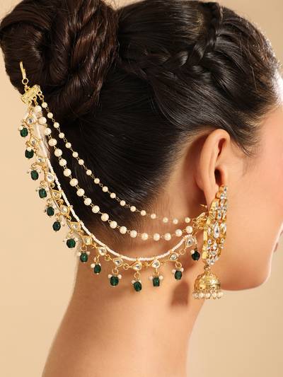 Green Zayra Emerald Drop Layered Ear Chain