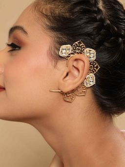Nuyug - Gold Plated White Stone Inaayat Blends Royal Charm Earcuff
