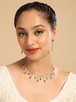 Nuyug - American Diamond Twilight Green Drops Necklace and Earring