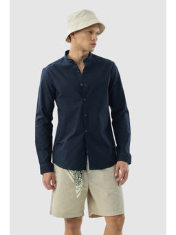 Snitch - Navy Blue Solid Full Sleeves Slim Casual Shirt