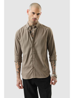Snitch - Brown Solid Full Sleeves Slim Formal Shirt