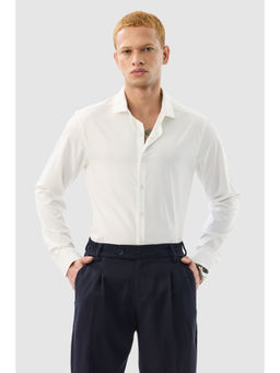 Snitch - White Solid Full Sleeves Slim Formal Shirt