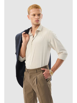 Snitch - Beige Solid Full Sleeves Slim Formal Shirt