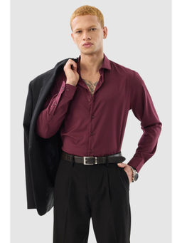 Snitch - Burgundy Solid Full Sleeves Slim Formal Shirt