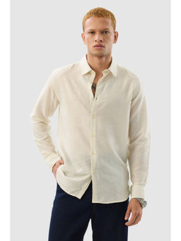 Snitch - Cream Textured Full Sleeves Slim Casual Shirt