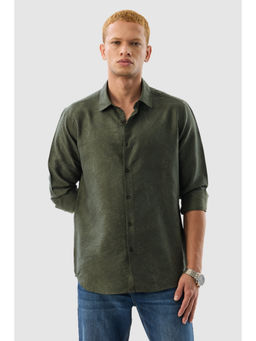Snitch - Dark Green Textured Full Sleeves Slim Casual Shirt