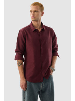 Snitch - Burgundy Textured Full Sleeves Slim Casual Shirt