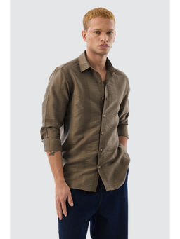 Snitch - Brown Textured Full Sleeves Slim Casual Shirt