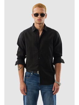 Snitch - Black Textured Full Sleeves Slim Casual Shirt