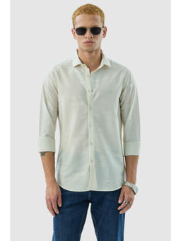 Snitch - Cream Textured Full Sleeves Slim Casual Luxe Shirt