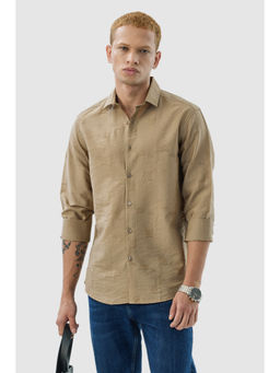 Snitch - Brown Textured Full Sleeves Slim Casual Luxe Shirt