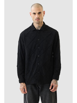 Snitch - Black Textured Full Sleeves Relaxed Casual Shirt