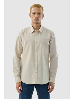 Snitch - Beige Solid Full Sleeves Slim Casual Shirt