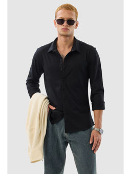 Snitch - Black Solid Full Sleeves Slim Casual Shirt