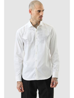 Snitch - White Embellished Full Sleeves Slim Party Shirt