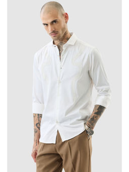 Snitch - White Textured Full Sleeves Slim Casual Shirt