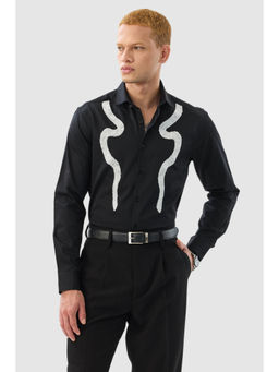 Snitch - Black Textured Full Sleeves Slim Casual Shirt