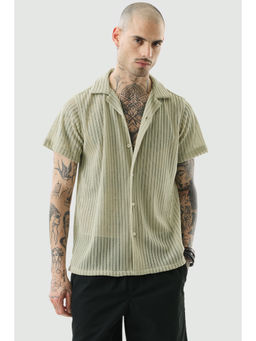 Snitch - Light Green Self Design Half Sleeves Boxy Casual Shirt
