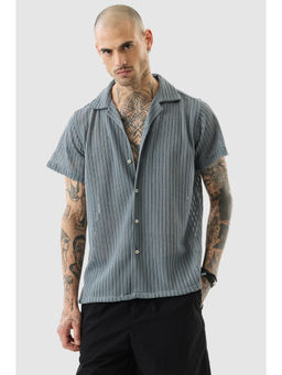 Snitch - Grey Self Design Half Sleeves Boxy Casual Shirt