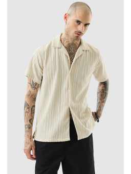 Snitch - Beige Textured Half Sleeves Boxy Casual Shirt