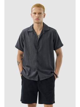 Snitch - Dark Grey Textured Half Sleeves Boxy Casual Shirt