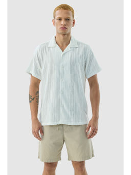 Snitch - White Textured Half Sleeves Boxy Casual Shirt