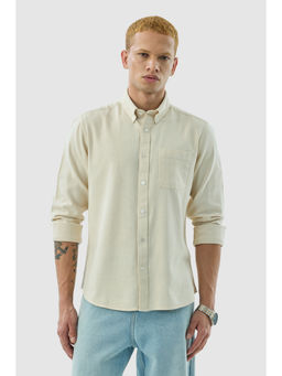 Snitch - Beige Solid Full Sleeves Slim Casual Shirt