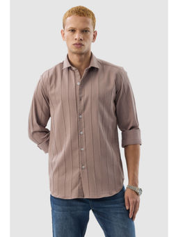 Snitch - Light Brown Textured Full Sleeves Slim Casual Shirt