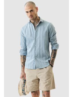 Snitch - Light Blue Textured Full Sleeves Slim Casual Shirt