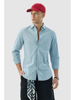 Snitch - Sky Blue Solid Full Sleeves Slim Casual Shirt