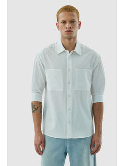 Snitch - White Textured Full Sleeves Slim Casual Shirt