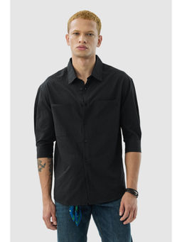 Snitch - Black Textured Full Sleeves Slim Casual Shirt