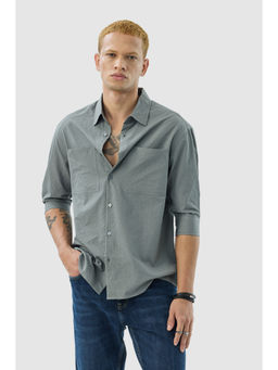 Snitch - Grey Textured Full Sleeves Slim Casual Shirt
