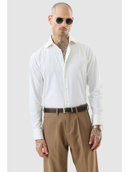 Snitch - White Solid Full Sleeves Slim Formal Shirt