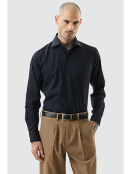 Snitch - Navy Blue Solid Full Sleeves Slim Formal Shirt