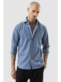 Snitch - Blue Solid Full Sleeves Slim Formal Shirt