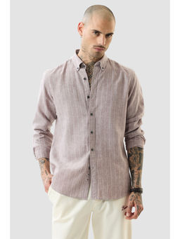 Snitch - Light Brown Pinstripe Full Sleeves Slim Casual Shirt