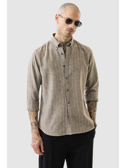 Snitch - Brown Pinstripe Full Sleeves Slim Casual Shirt